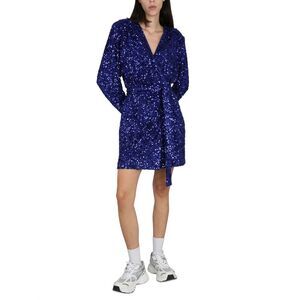 ROTATE BIRGERCHRISTENSEN Sequin Embellished Long Sleeve Wrap Mini Dress Women